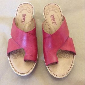 Red Leather Born Slip-on Wedges
